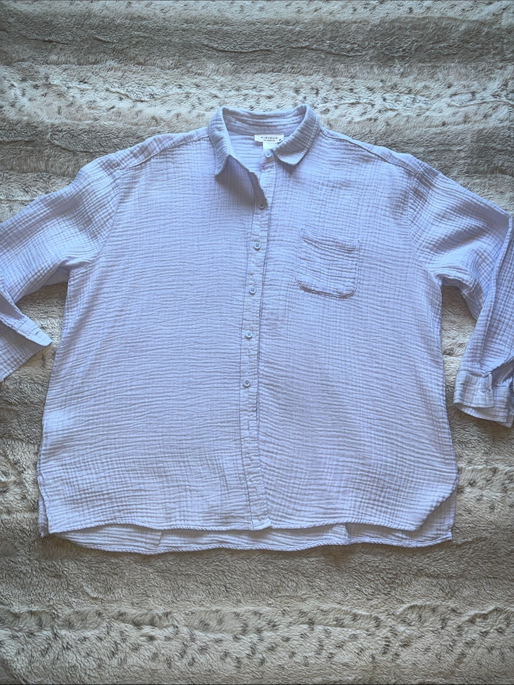Light Blue Button-Up 100% Cotton Gauze Blouse with Chest Pocket